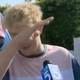 Jake Paul dabbing, because of course he is. (Screenshot: KTLA 5)